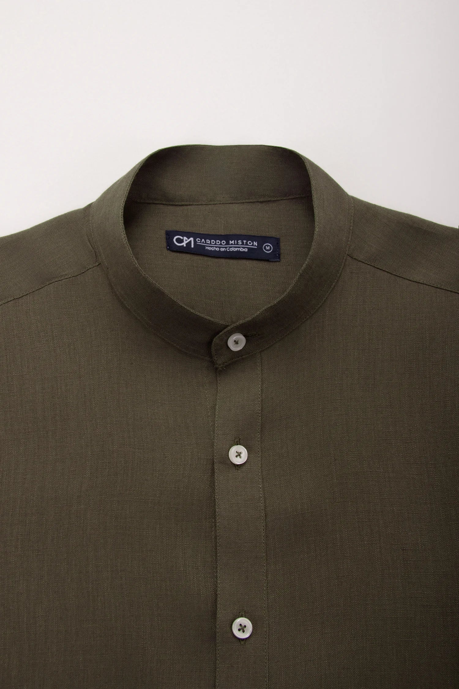 Camisa Cuello Mao Lino Verde Oliva